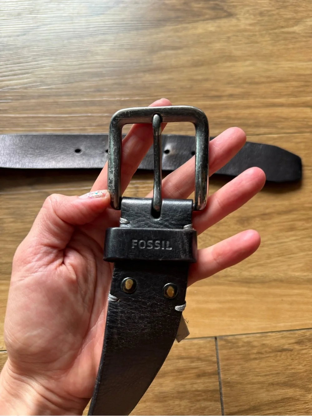 Fossil Genuine Leather Belt Size 32 Dark Brown Gunmetal Buckle